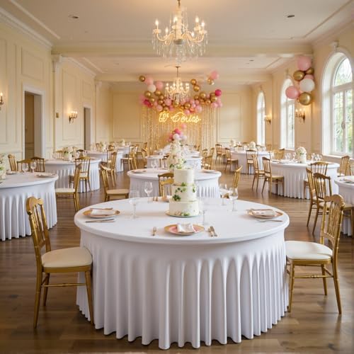 Outpain 6 Pack White Round Spandex Tablecloth for 48Inch/4FT Tables - Stretchy Table Cloth with Skirt, Wrinkle-Free Fitted Cloth for Wedding Vendor, Banquet & Graduation Decor (108" Round) - Image 5