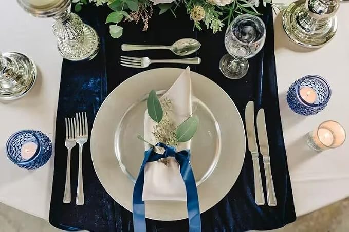 Velvet Table Runner, 10ft Luxurious Wedding Reception Decorations Soft Velvet Fabric Table Linen Overlay for Party (20 x 120 inch, Navy) - Image 3