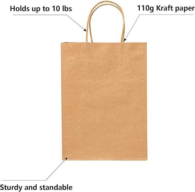 RACETOP 100 Pack Brown Kraft Gift Paper Bags with Handles 8x4.5x10.8 in | Recycled Paper, Reinforced Handles, for Retail, Party, Shopping, Favors, Gift Bags, Gift Giving, Eco-Friendly - Image 6