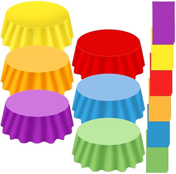 Ganeen 12 Pcs Colorful Tablecloth Neon Party Decorations 84 Inch Round Rainbow Table Cloths Plastic Tablecloth Disposable Round Plastic Pastel Table Cover for Wedding Birthday Party - Image 2