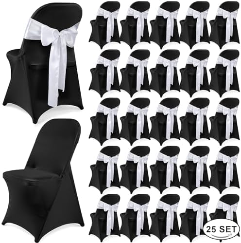 Lounsweer 50 Pcs Folding Chair Cover Set, Black, White by Lounsweer