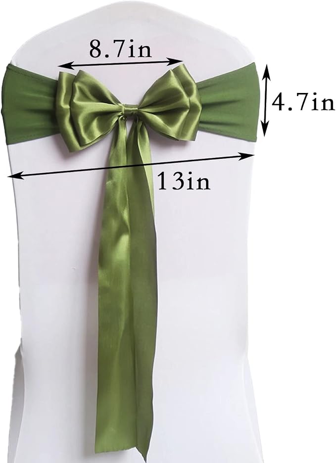Pack of 10 Chair Sashes Spandex Chair Bands Satin Chair Sashes Chair Ribbons Bows Stretch Chair Sashes for Wedding Party Events Banquet Hotel Home Kitchen Chair Cover Decoration（10 PCS Olive Green） - Image 3