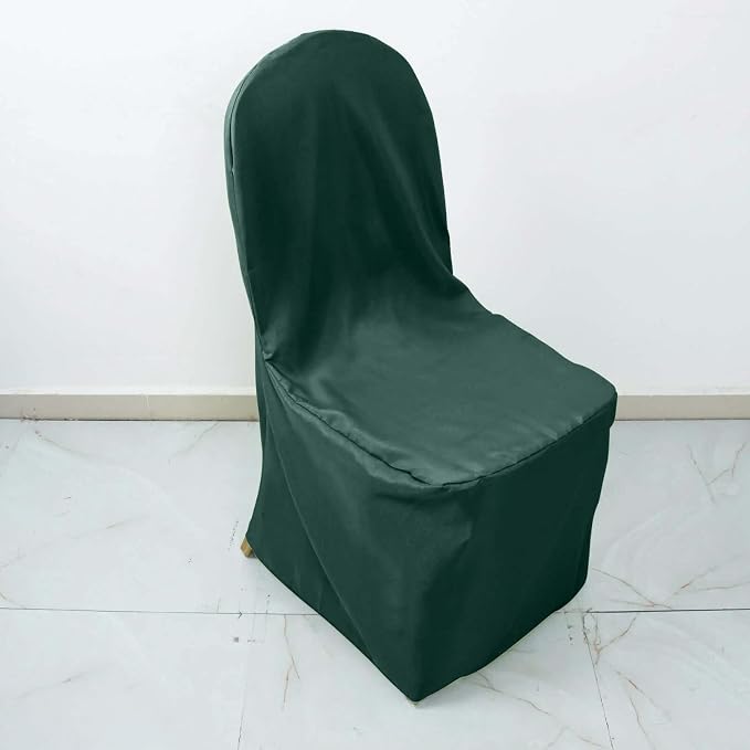 Efavormart 50PCS | Round Top Hunter Emerald Green Polyester Banquet Chair Covers Linen Dinning Chair slipcover for Wedding Party Event Catering - Image 2