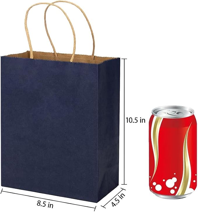 MOZRRO Gift Bags with Handles 100 Pack, 10.5x8.5x4.5 Inch Medium Size | Kraft Paper, Recycled, Sturdy Handles, Gentleman Blue, For Birthday, Bulk, Party Favor, Lunch, Gift Giving - Image 2
