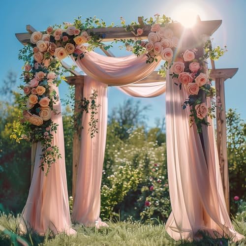Wedding Arch Draping Fabric 1 Panel Dusty Rose Sheer Backdrop Drapes - Image 2