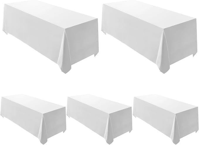 Surmente 5 Pack 90x132 Inch White Tablecloth for 6-8 Foot Rectangle Tables | Dining Table Cover Protector, Wrinkle Free, Washable Polyester Fabric, 6ft Table Cloth for Wedding, Banquet, Restaurant by Surmente