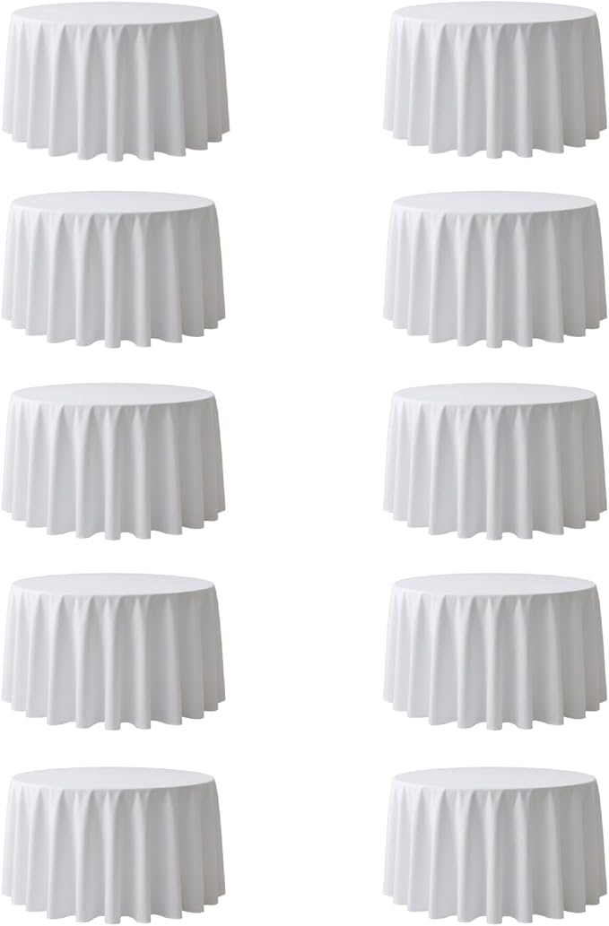 Surmente 10 Pack 120 Inch White Tablecloths for Round Tables | Dining Table Cover Protector, Wrinkle Free, Washable Polyester Fabric, Round Table Cloth for Wedding, Banquet, Restaurant by Surmente