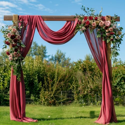 Wedding Arch Draping Fabric 1 Panel Burgundy Sheer Backdrop Drapes - Image 2