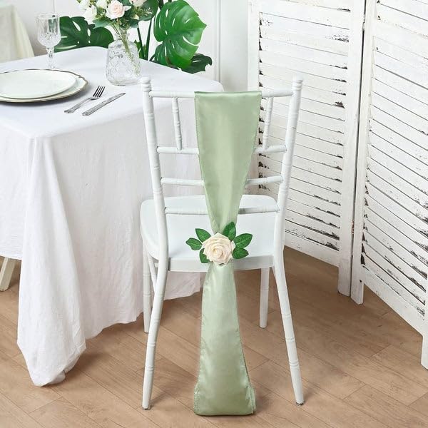 100 Sage Green Satin Chair Sashes Bows Ties for Wedding Decorations Party Supplies Events Chair Covers Decor Banquet Reception - Image 2