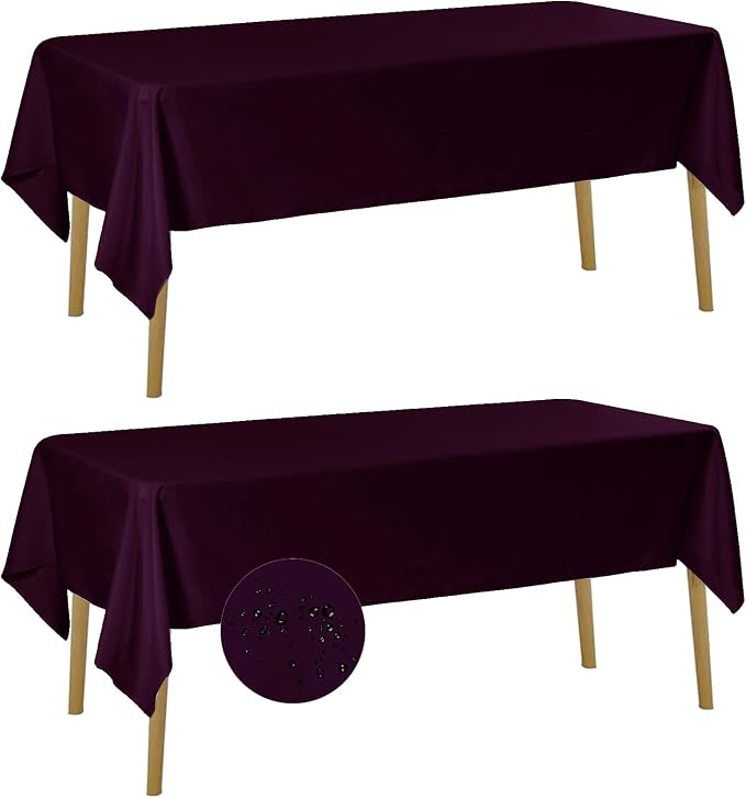 Fokitut 2 Pack Waterproof Rectangle Tablecloth, 60x120 Inch,Stain Resistant and Wrinkle Polyester Table Cloth, Fabric Table Cover for Kitchen Dining, Wedding, Party, Holiday Dinner-Eggplant by BalsaCircle