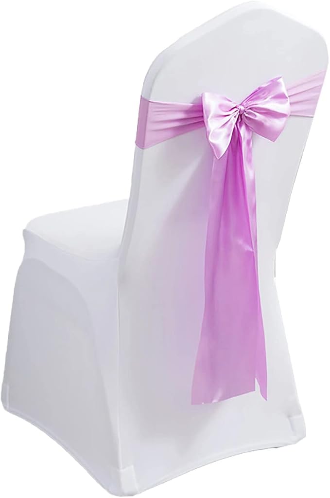Pack of 100 Spandex Chair Bands - Satin Sashes Bows for Wedding Party Events Banquet Hotel Home Kitchen Chair Cover Decoration (100 PCS Pink Purple) by MYS+QiQi