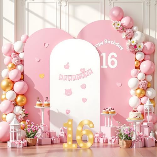 White and Pink Arch Backdrop Cover 7.2FT 6.6FT 6FT Arch Covers Stretchy Backdrop Set of 3, Wedding Arch Cover Spandex Fitted Double-Color Fabric Arch Covers for Party Baby Shower Birthday Decoration - Image 4