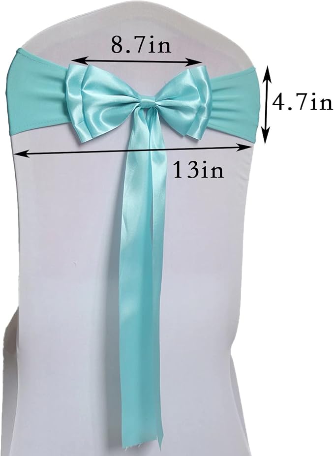Pack of 10 Chair Sashes Spandex Chair Bands Satin Chair Sashes Chair Ribbons Bows Stretch Chair Sashes for Wedding Party Events Banquet Hotel Home Kitchen Chair Cover Decoration（10 PCS Light Blue） - Image 3