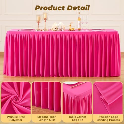 Red Polyester Table Cloths for Rectangle 4 Foot Tables, 6 Pack Wrinkle Free Tablecloths Stretchy Banquet Ruffle Fitted Table Cover Desk Skirt for Parties Wedding Birthday Baby Shower - Image 4
