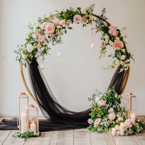 Wedding Arch Draping Fabric 2 Panels Black Sheer Backdrop Drapes - Image 5