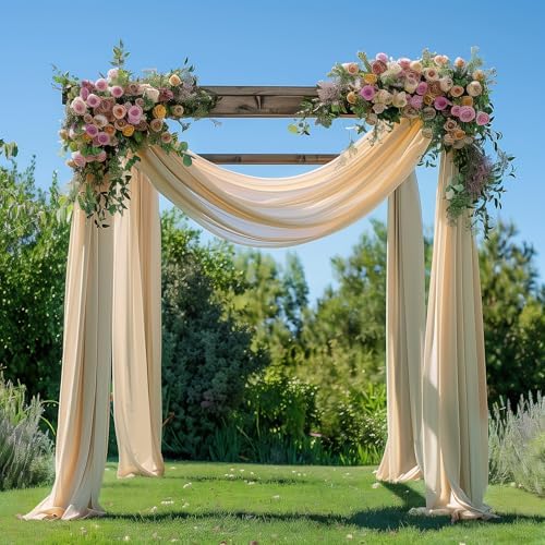 Wedding Arch Draping Fabric 6 Panels Champagne Sheer Backdrop Drapes - Image 2