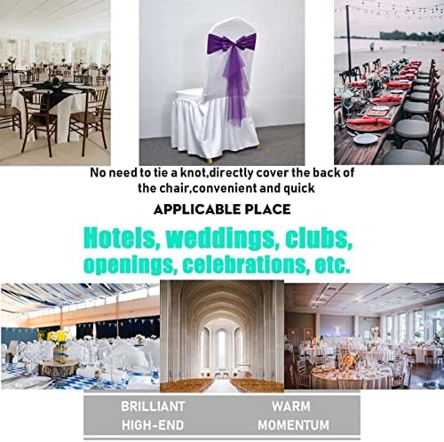 Polyester Stretch Chair Sashes Bands Organza Chair Sash Bows Spandex Bows for Party Birthday Hotel Romantic Wedding Banquets Decoration (Purple 50 PCS) - Image 2