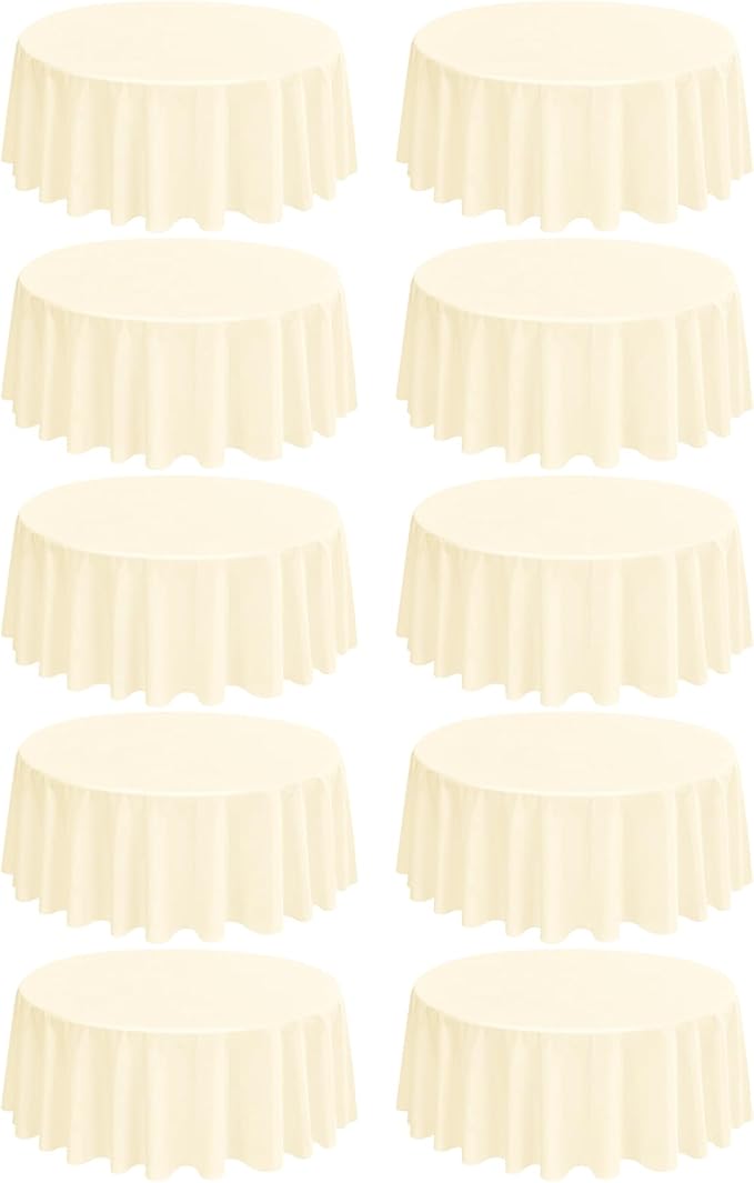 10 Packs 90 Inch Beige Round Polyester Tablecloths | Table Cover for Round Tables, Stain and Wrinkle Resistant Washable Table Cloth, Perfect for Wedding Banquet Parties by REWOMC