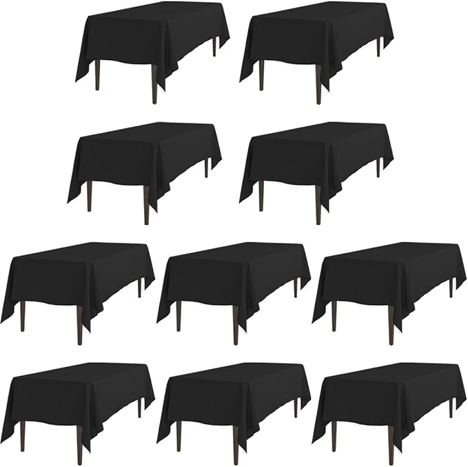 LTC LINENS 10 Pack Black Rectangular Tablecloths 60 x 102 Inches for 6 Feet Rectangle Banquet Tables with Half-Drop - Stain and Wrinkle Resistant Polyester Fabric Cloth Table Covers for Party, Wedding by LTCLINENS