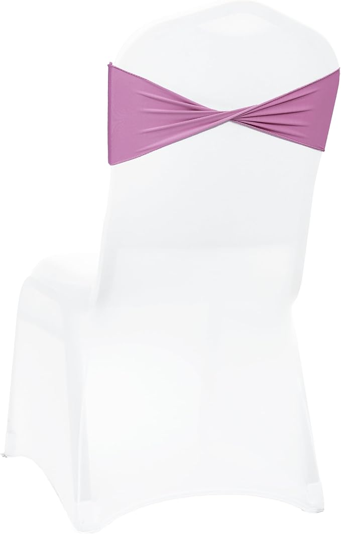VDS Pack of 25 PCS | Dusty Pink | Spandex Chair Sashes Bows Without Buckle | Stretch Elastic Banquet Universal Folding Chair Band Tie with for Wedding Party Conference Celebration Event Decoration by VDS