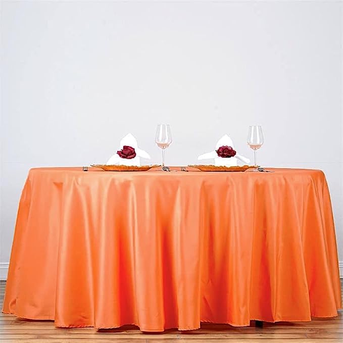6 pcs 132 inch Orange Round Polyester Tablecloths Fabric Table Cover Linens | 132" Washable Fabric Table Cloth Covers for Party Wedding Reception Buffet Events Catering Dining Kitchen Dining - Image 6