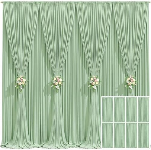 8 Panels Sage Green Backdrop Curtain for Parties Wrinkle Free Dark Green Photo Curtains Backdrop Drapes Fabric Decoration for Weding Baby Shower Birthday Party Photography 40ft(W) x 10ft(H) by Tao-GePartyDecorations