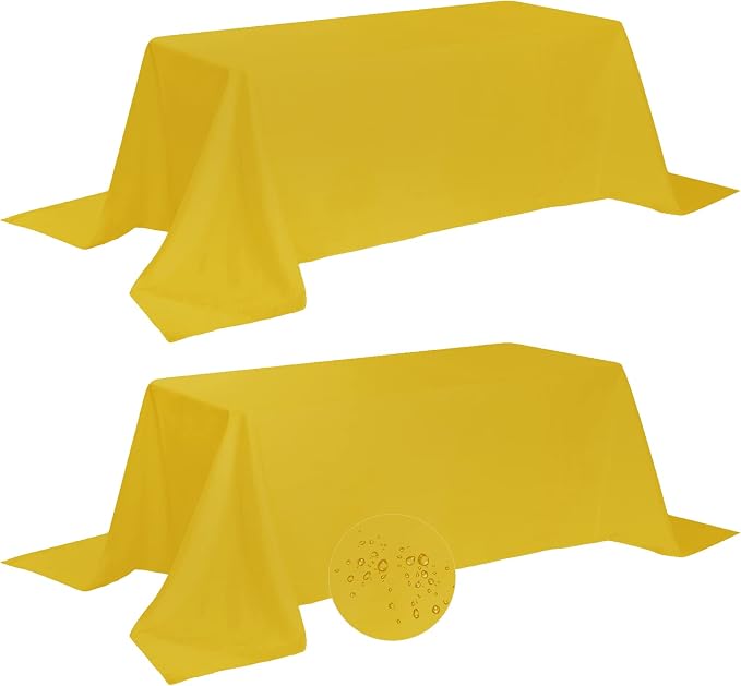 Fokitut 2 Pack Waterproof Rectangle Tablecloth, 90x132 Inch,Stain Resistant and Wrinkle Polyester Table Cloth, Fabric Table Cover for Kitchen Dining, Wedding, Party, Holiday Dinner-Yellow by BalsaCircle