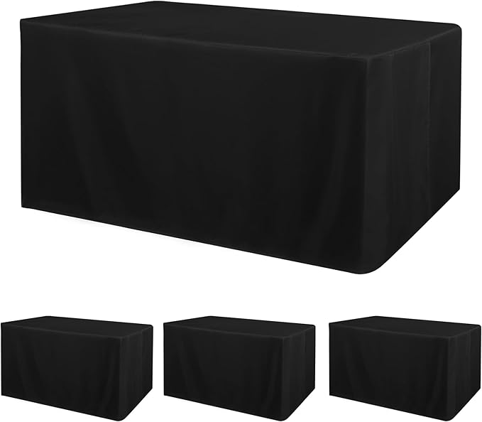 Obstal 4Pack Black Tablecloth Fitted Table Clothes for 8ft Rectangle Tables | Water Resistant Washable Fabric Polyester Rectangle Table Cover for Outdoor/Indoor Uses,96L x 30W x 30H Inches by Obstal