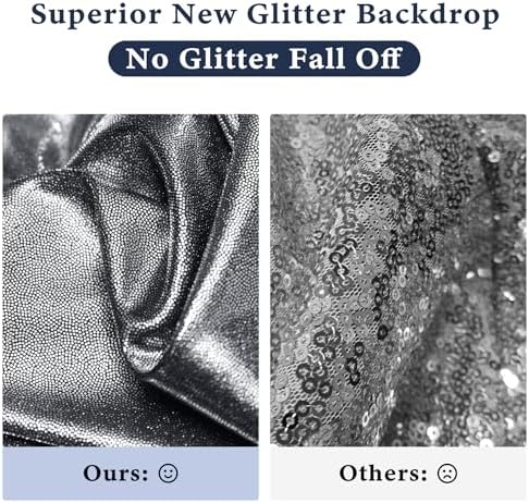 Outpain Thick 10 ft x 10 ft Black Silver Sequin Backdrop Curtain for Parties, Wrinkle Free Glitter Photo Backdrop Drapes 2 Panels 5x10ft Black Silver Back Drop Cloth for Wedding Photography Background - Image 2