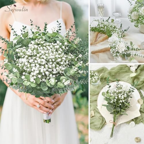 Serwalin 100PCS Mixed Eucalyptus Stems with Baby's Breath Greenery - Image 2