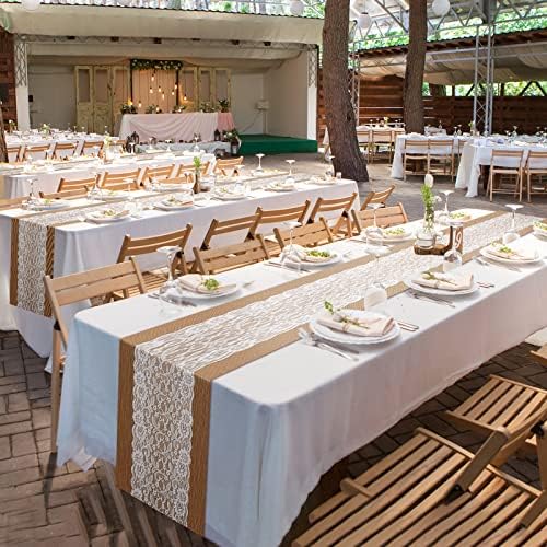 Tatuo 12 Pieces Burlap Table Runners with Lace 12 x 108 Inch Long Rustic Jute Natural Hessian Burlap Table Runner for Farmhouse Style Country Vintage Wedding Party Dinner Decoration - Image 4