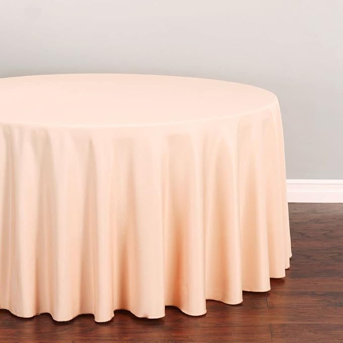 LTC LINENS Peach Round Tablecloth - 132 Inch Round Tablecloth, Large Party Table Cloth, Wrinkle Resistant, Washable Polyester Fabric Table Cover Linens for Wedding, Party, Banquet - Image 2