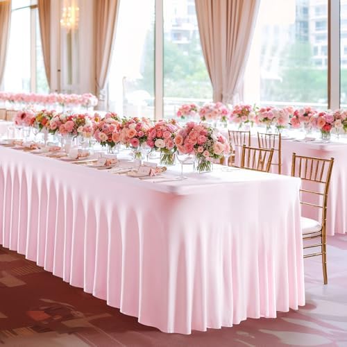 PARTISKY 4 Pack Pink Table Cover for Rectangle Tables 6ft,One-Piece Spandex Elastic Table Cloth with Skirt for Wedding Folding Table Banquet Baby Shower & Birthday Parties - Image 2