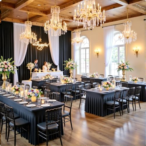 leegleri 2 Pack Black Spandex Fitted Table Clothes for 5 Foot Rectangle Tables, Wrinkle Free 5ft Stretch Table Cover Stretch Tablecloths Desk Skirt for Banquet Weddings Parties Vendor Display - Image 5