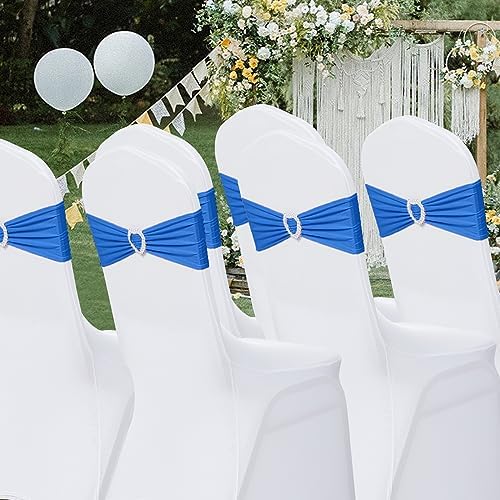 Pack of 120 Spandex Chair Sashes Bows Stretch Chair Cover Band with Buckle Slider Universal Elastic Chair Ties for Wedding Banquet Party Event Decoration (Royal Blue) - Image 7