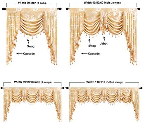 ELKCA Golden Floral Jacquard Swag Waterfall Valance for Living Room Floral Curtain Valance for Bedroom,Rod Pocket,W118 Inch,1 Panel - Image 6