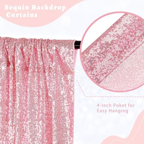 Fuchsia Pink Sequin Backdrop Curtains 4 Pcs 2ftx8ft Glitter Shimmer Fabric - Image 3