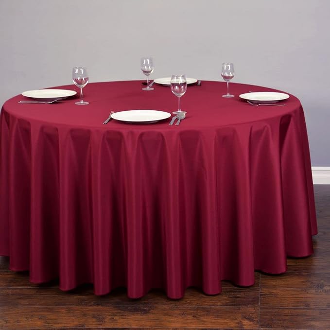 LTC LINENS Burgundy Round Tablecloth - 132 Inch Large Party Tablecloth, Wrinkle Resistant, Washable Polyester Fabric Table Cover Linens for Wedding, Party, Banquet - Image 3
