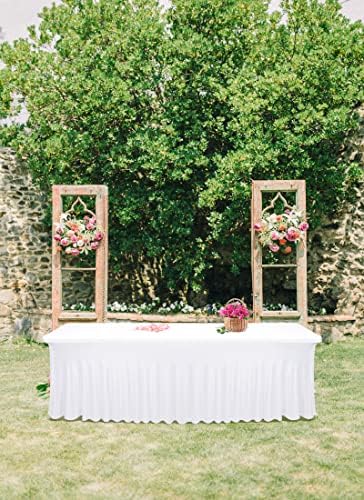 4 Pack White Spandex Table Skirts for 8 Ft Rectangular Tables - Image 6