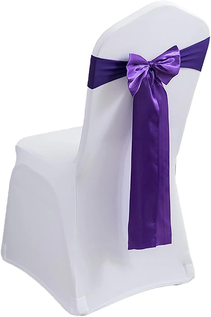 Pack of 20 Spandex Chair Bands Satin Sashes Ribbons Bows Stretch for Wedding Party Events Banquet Hotel Home Kitchen Cover Decoration (20 PCS Dark Purple) by MYS+QiQi