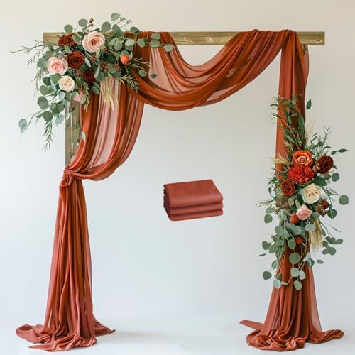 Wedding Arch Draping Fabric 3 Panels Terracotta Sheer Backdrop Drape by Xiomot