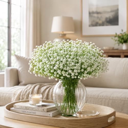 Babys Breath Artificial Flowers, 24pcs Real Touch Babys Breath Flowers Artificial Bulk, Long Stem Gypsophila Fake White Faux Flower for Vase Wedding Table Centerpieces Home Floral Arrangements Bouquet - Image 3