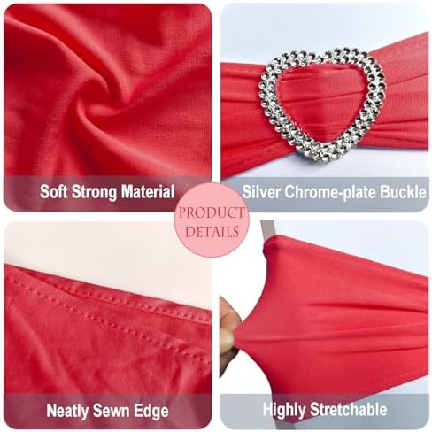Red Chair Sashes 100 Pack Spandex Red Sashes for Chairs with Heart Buckle - Image 4