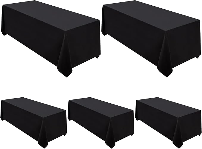 Surmente 5 Pack 90x132 Inch Black Tablecloth for 6-8 Foot Rectangle Tables | Dining Table Cover Protector, Wrinkle Free, Washable Polyester Fabric, 6ft Table Cloth for Wedding, Banquet, Restaurant by Surmente