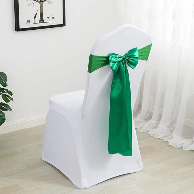 Pack of 10 Satin Stretch Chair Sash Bow, No Need Tied, Spandex Chair Bands, Chair Ribbons Bows for Hotel Wedding Party Banquet Birthday Reception Decor (Green) - Image 2