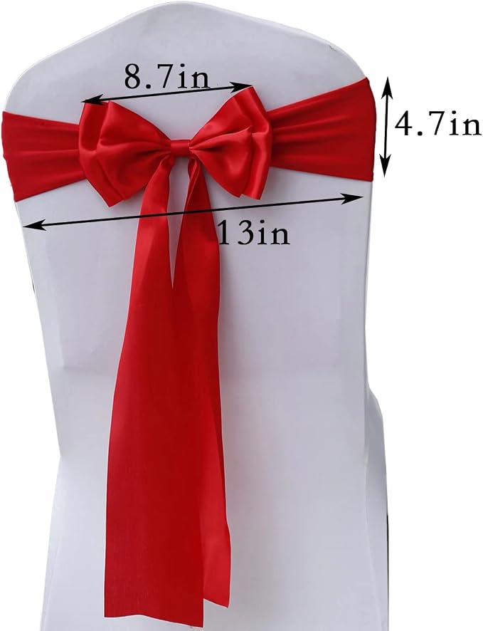 Pack of 25 Chair Sashes Spandex Chair Bands Satin Chair Sashes Chair Ribbons Bows Stretch Chair Sashes for Wedding Party Events Banquet Hotel Home Kitchen Chair Cover Decoration（25 PCS Red） - Image 3