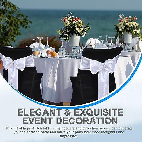 Lounsweer 50 Pcs Folding Chair Cover Set, Black, White - Image 5
