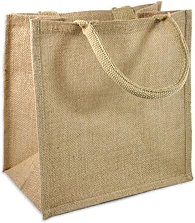 TBF (Pack of 12) Jute/Burlap Tote Bags Soft Cotton Handles Laminated Interior (Large, Natural) by TOTEBAGFACTORY