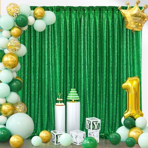 Green Sequin Backdrop Curtains Party Photo Glitter Drapes 2 Pcs 2FTx8FT - Image 3