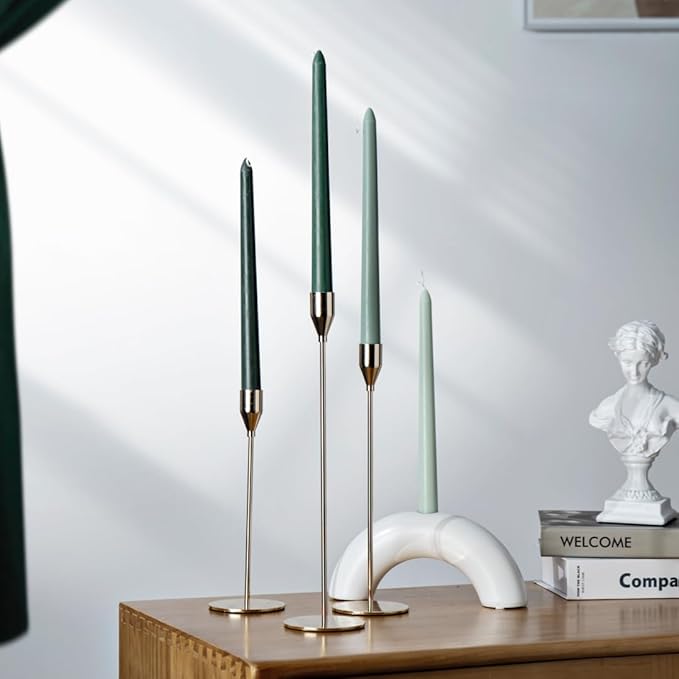 Christmas Green Taper Candles 10'' Non-Toxic Green Shades Ombre Colored Candle Sticks Set of 4 | Natural Soy Candlesticks Colorful Decor Centerpiece Amber Sandalwood Scented